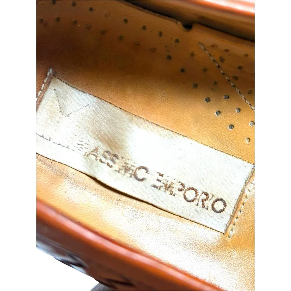 Massimo Emporio Brown Woven Leather Tassel‎ Accent Dress Loafers